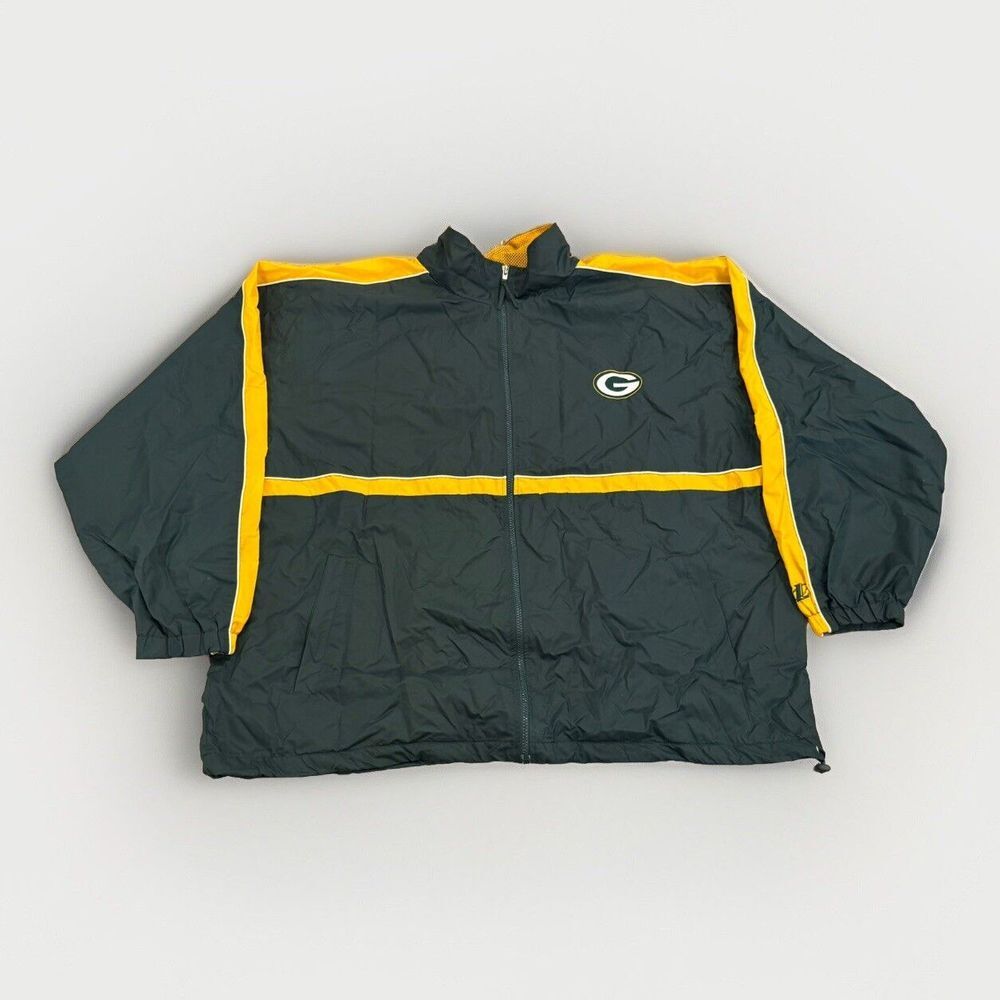 Green‎ Bay Packers Jacket Mens XXL NFL Logo Athletic Windbreaker Vintage Y2K